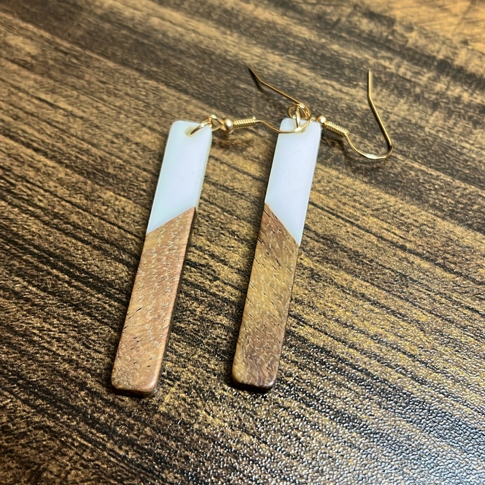 Two Tone Geometric Drop Earrings - Picture 5 of 7